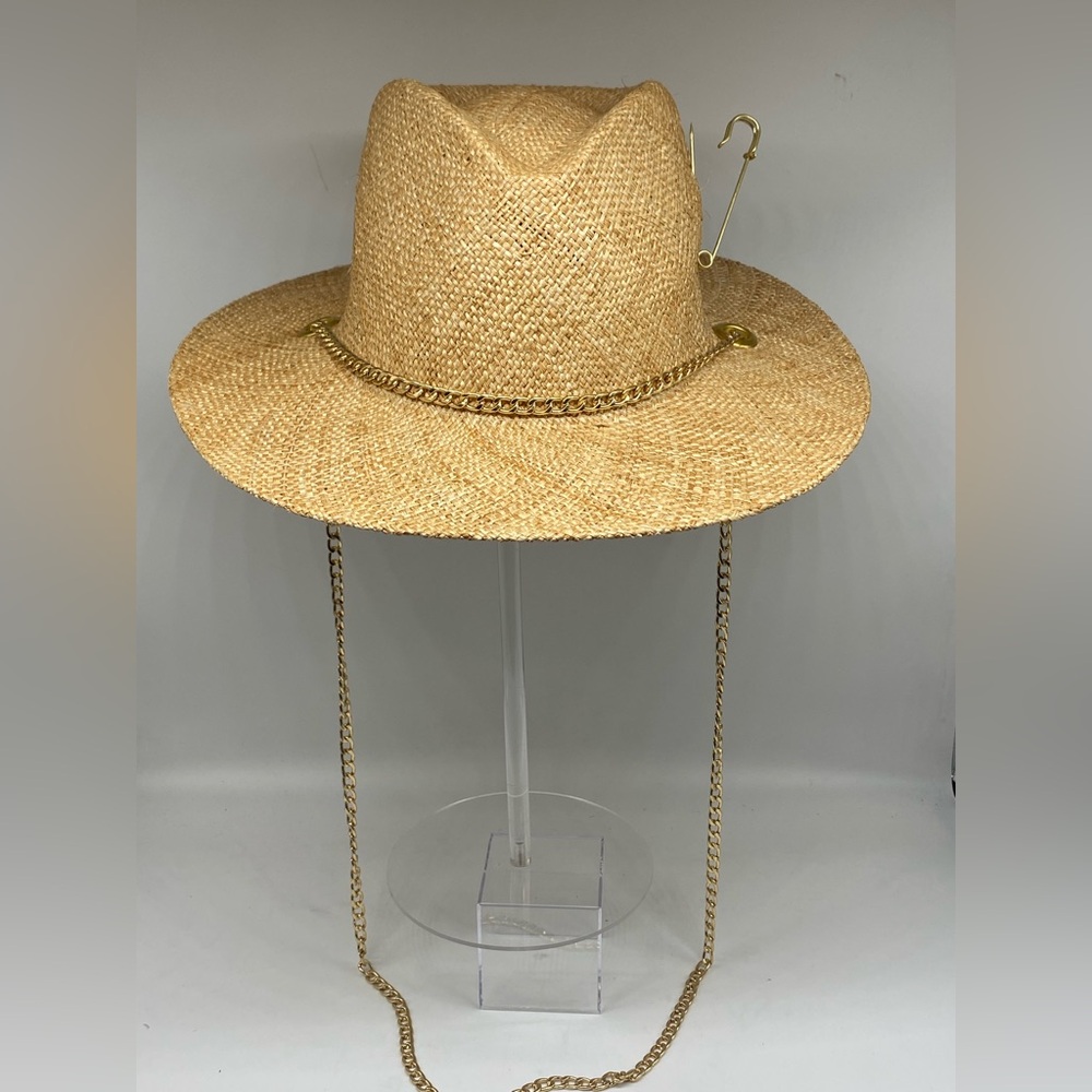 Straw Fedora w/Gold Chain